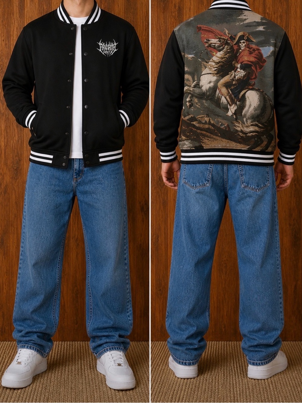 Rebel Minds Skeleton Napoleon Varsity Jacket | Gothic Streetwear Bomber Size M